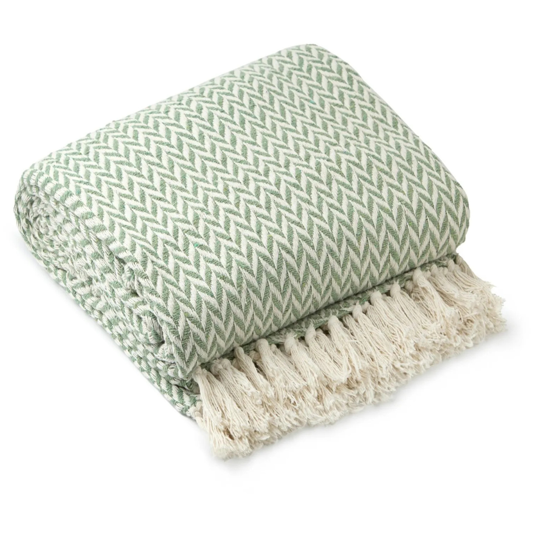 Pistachio Chevron Pattern Cotton Throw Blanket
