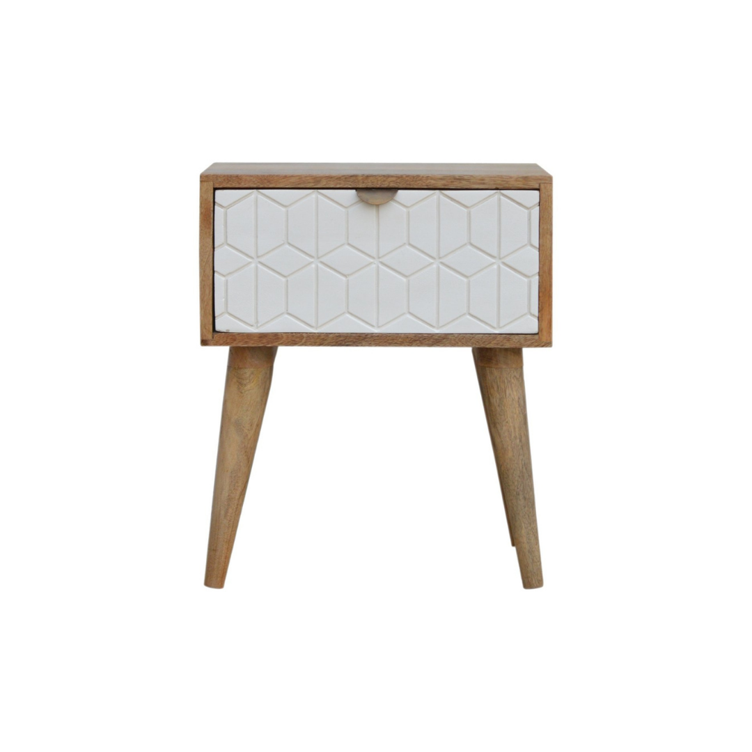 Sleek White Carved Bedside