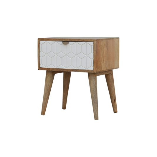 Sleek White Carved Bedside