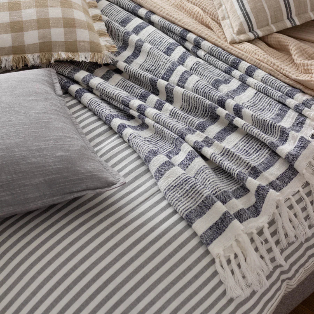 Natural/Navy Stripe Fringed Throw