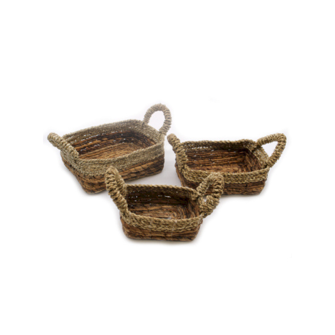 Banana Leaf & Seagrass Square Basket - Set of 3