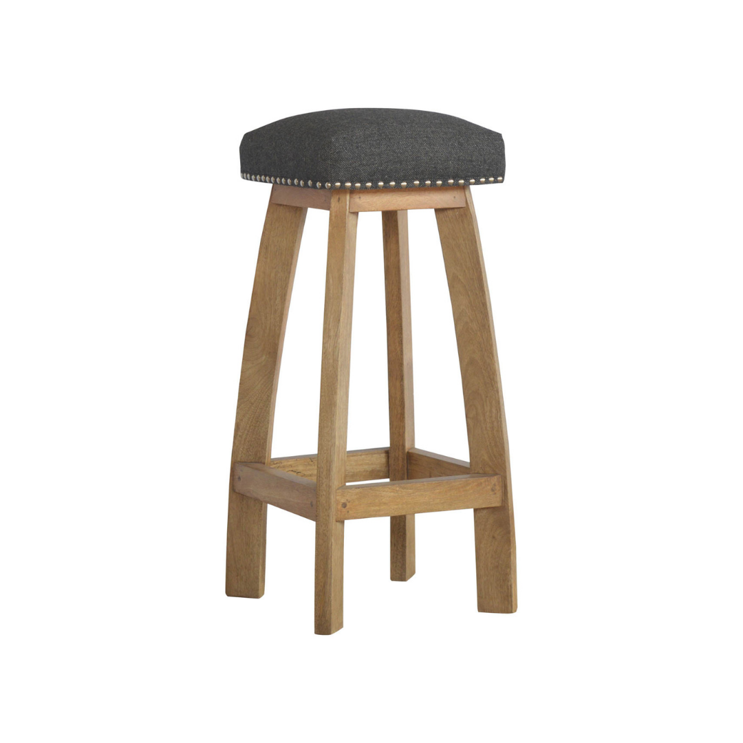 Black Tweed Studded Bar Stool