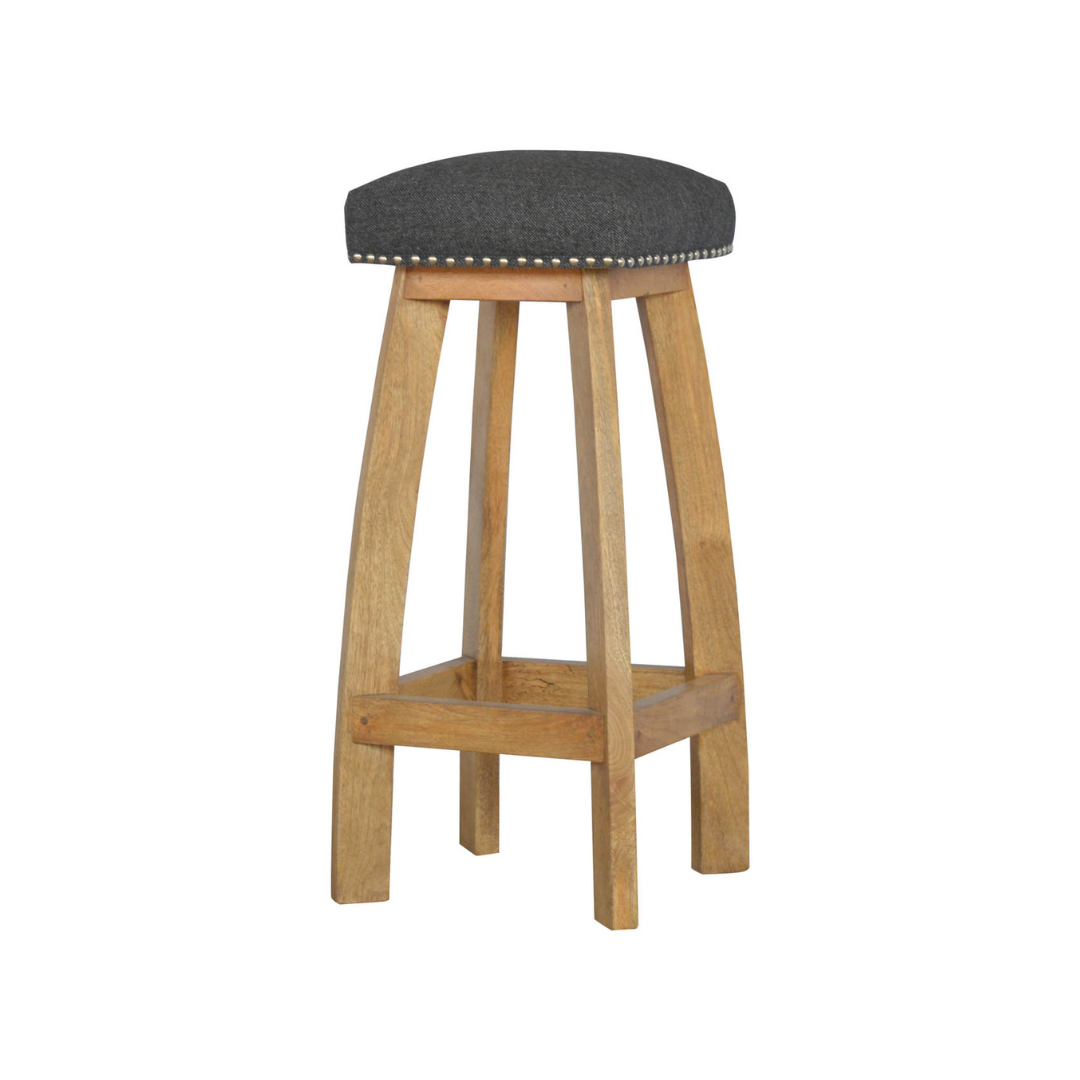 Black Tweed Studded Bar Stool