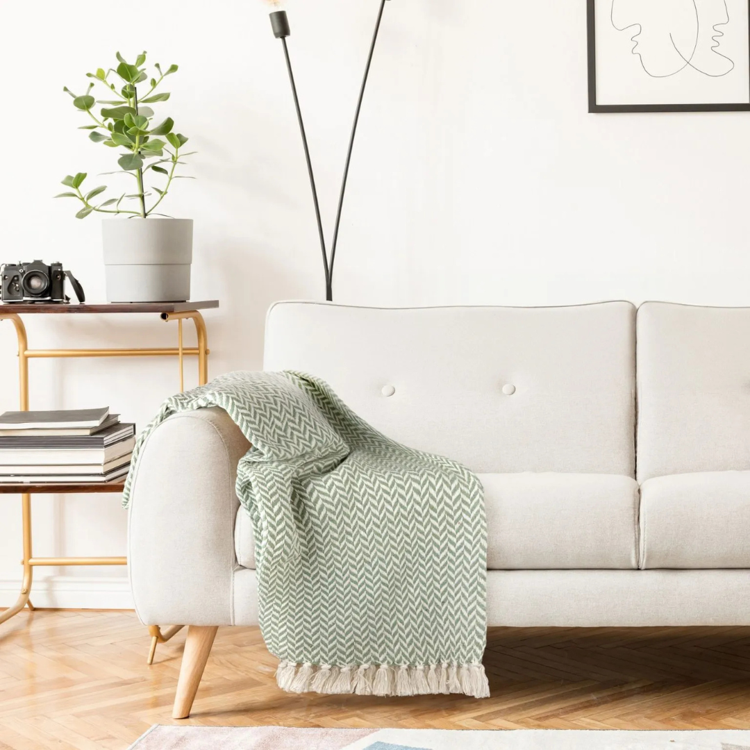 Pistachio Chevron Pattern Cotton Throw Blanket