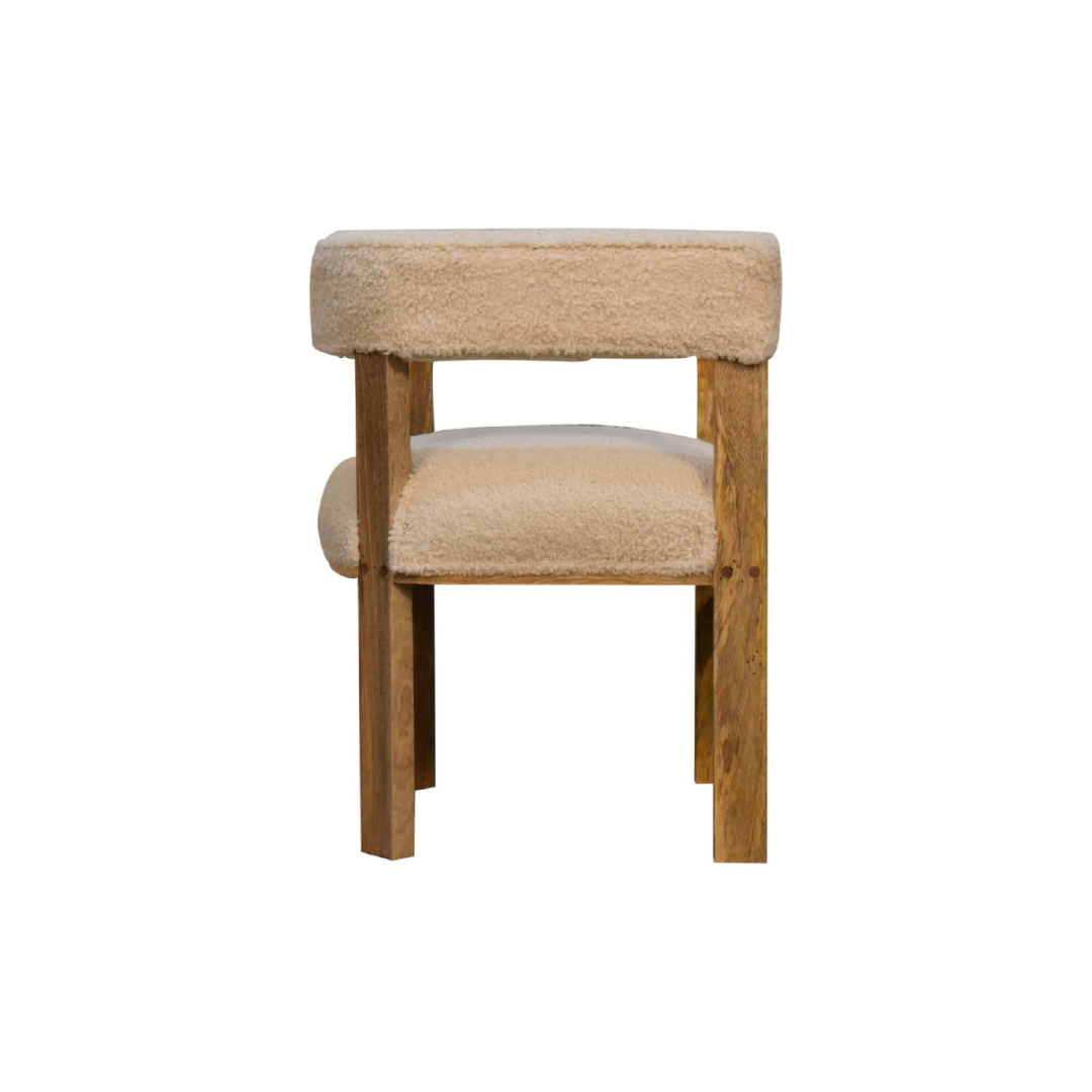 Cream Boucle Solid Wood Chair