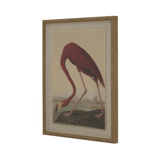 Flamingo On Linen In Beaded Frame