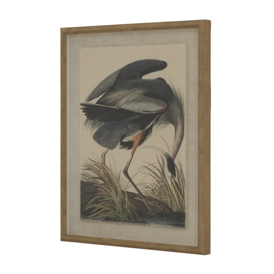 Heron On Linen In Beaded Frame