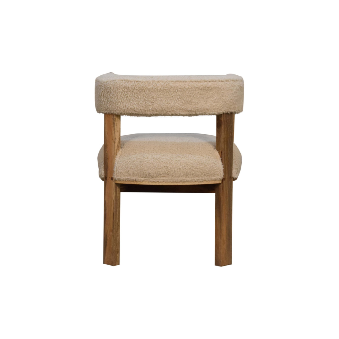 Cream Boucle Solid Wood Chair