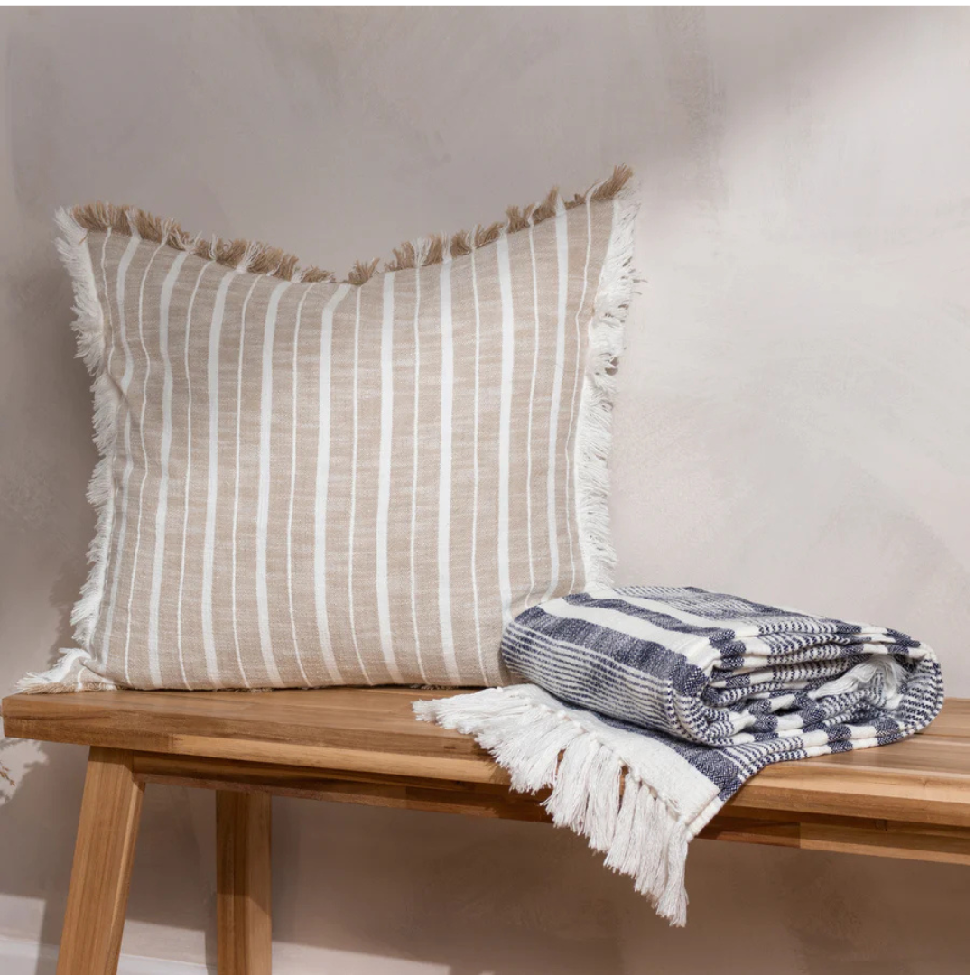 Natural/Navy Stripe Fringed Throw