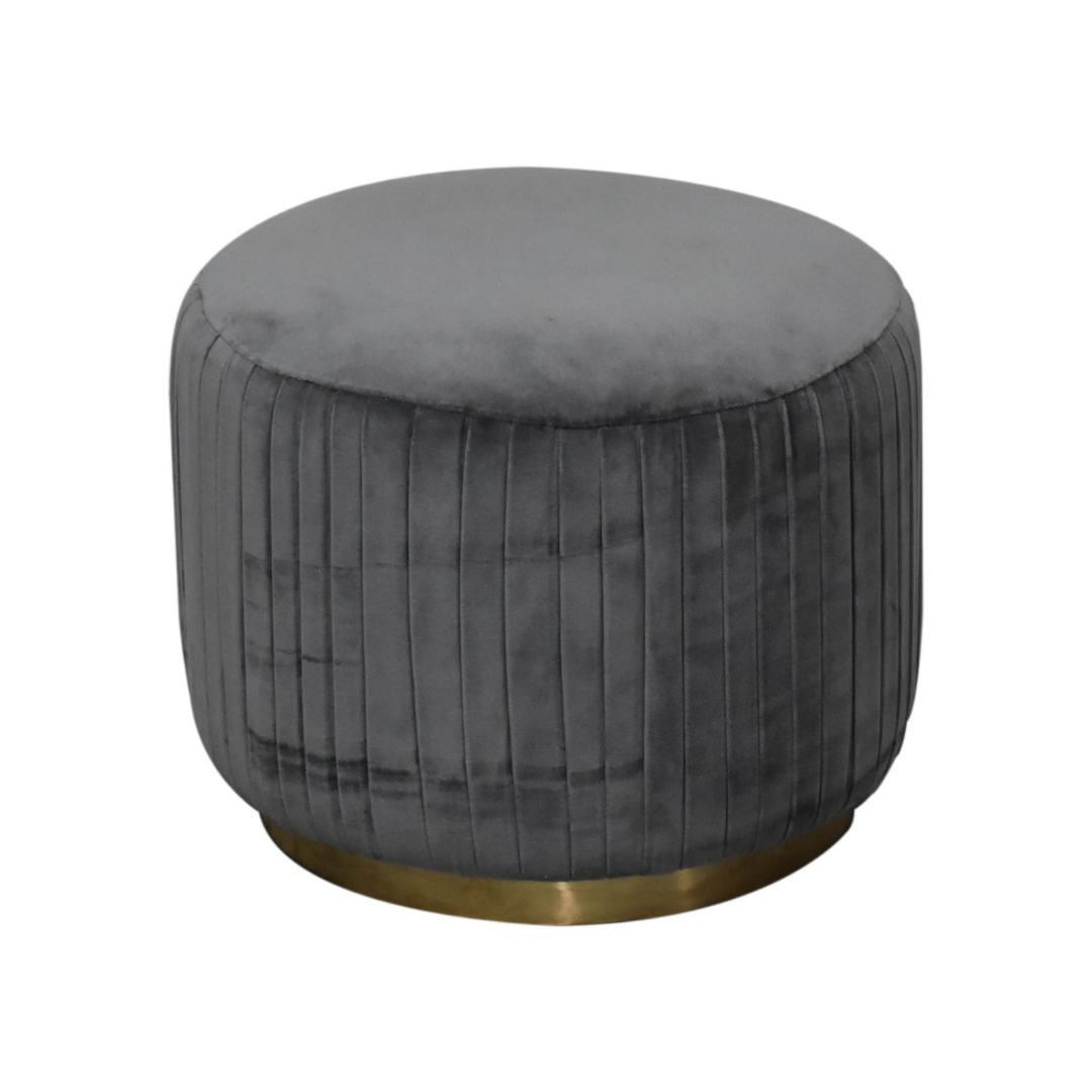 Grey Velvet Pleated Footstool