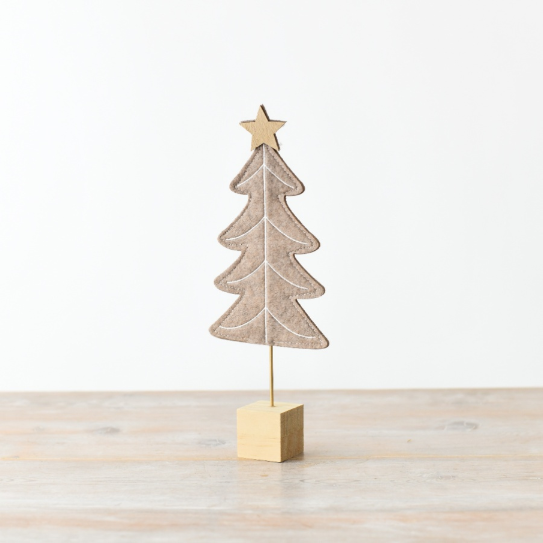 Beige Felt Christmas Tree on Wooden Block