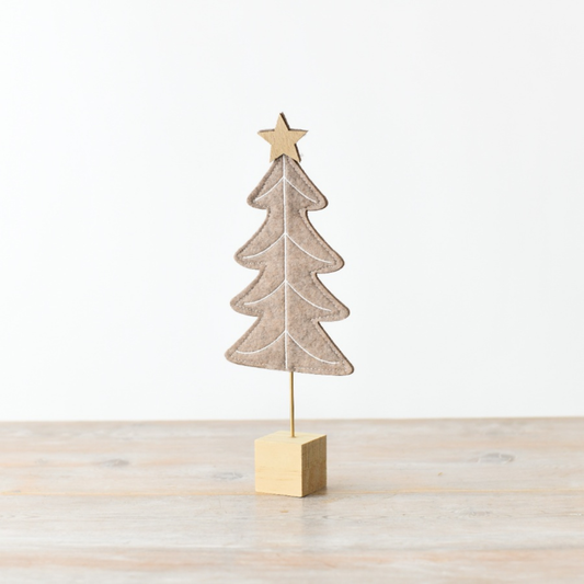 Beige Felt Christmas Tree on Wooden Block