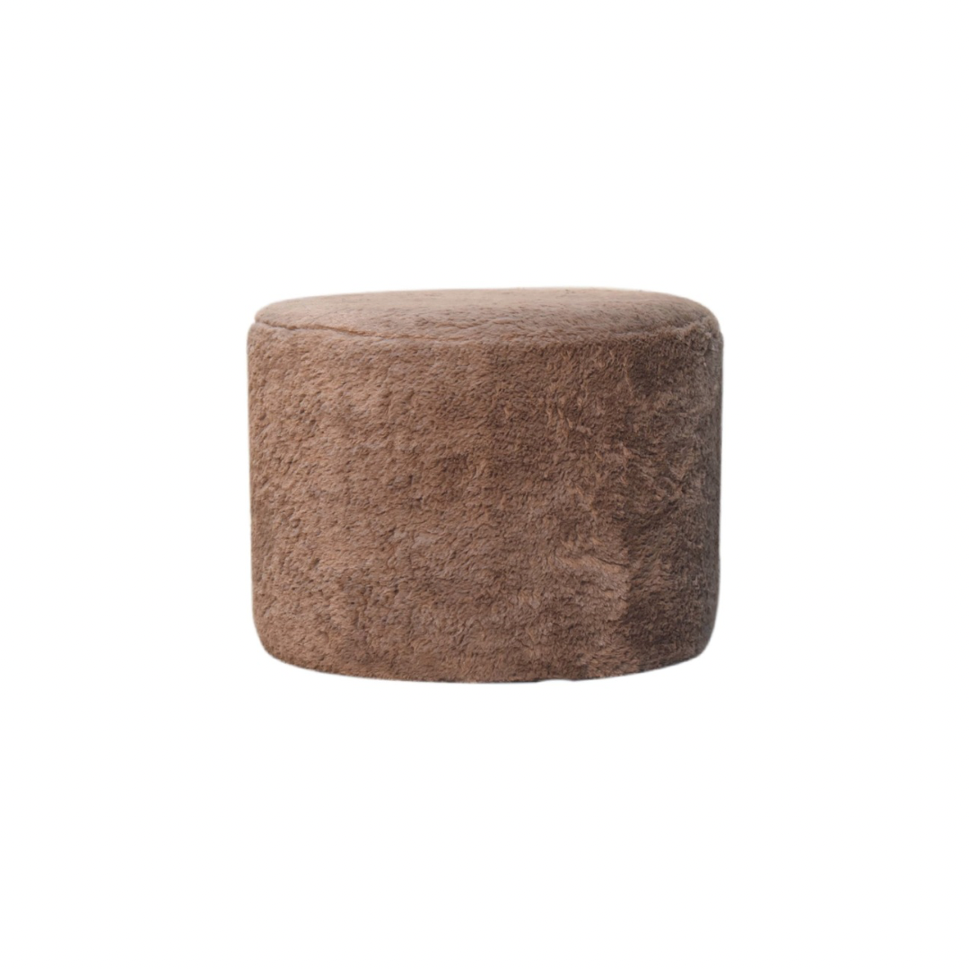 Mocha Faux Fur Round Footstool