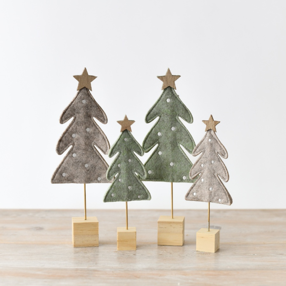 Grey Felt Christmas Tree on Wooden Block