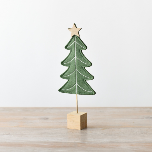 Green Felt Christmas Tree on Wooden Block
