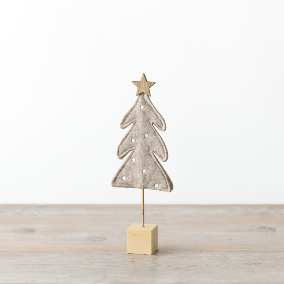Grey Felt Christmas Tree on Wooden Block