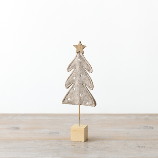 Grey Felt Christmas Tree on Wooden Block