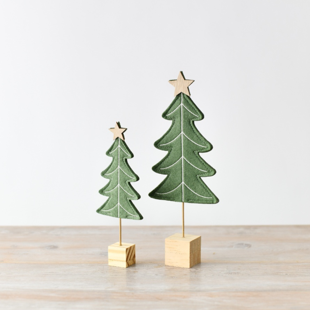 Green Felt Christmas Tree on Wooden Block