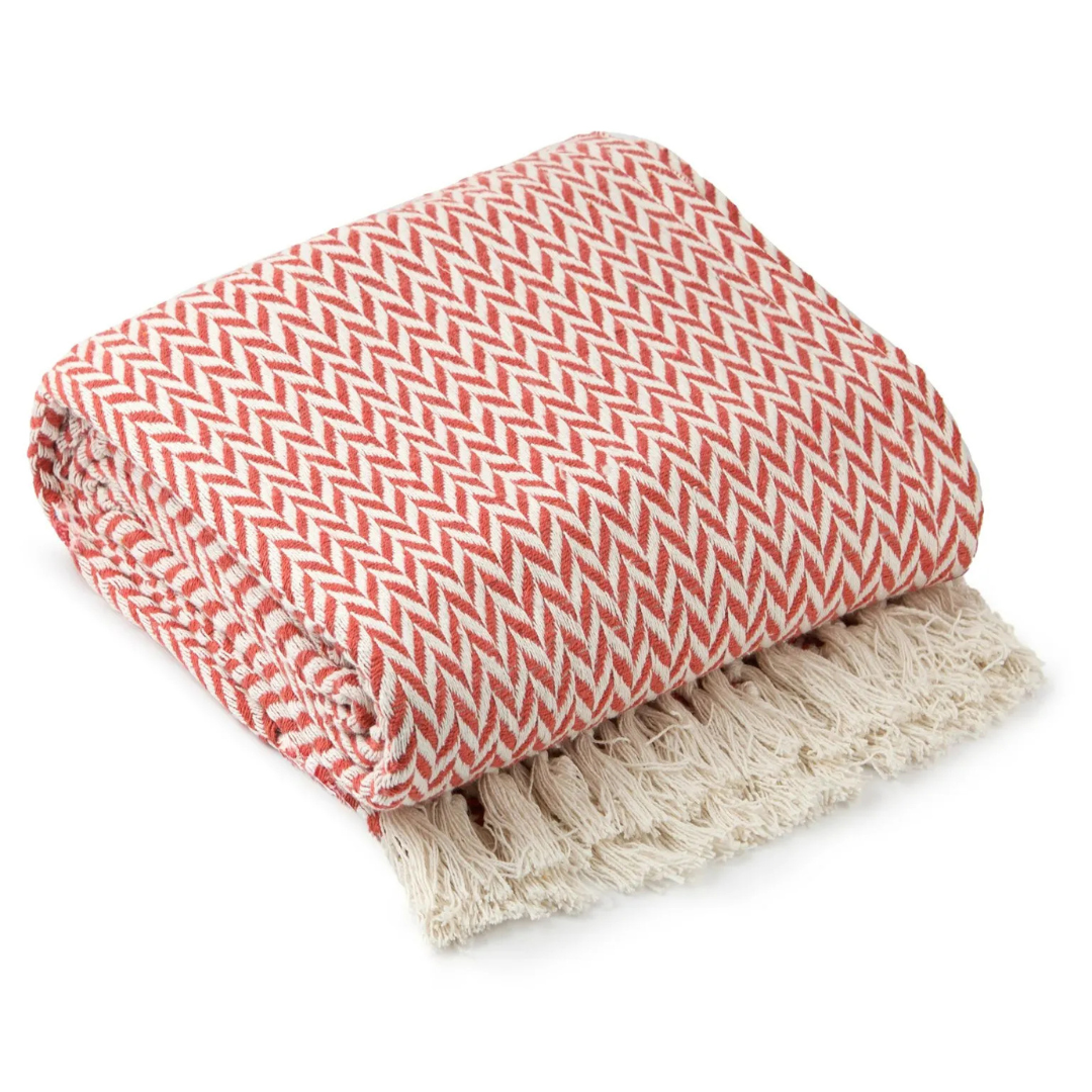 Burnt Orange Chevron Pattern Cotton Throw Blanket