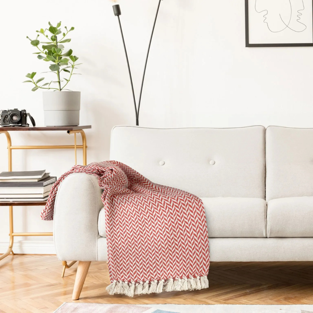 Burnt Orange Chevron Pattern Cotton Throw Blanket