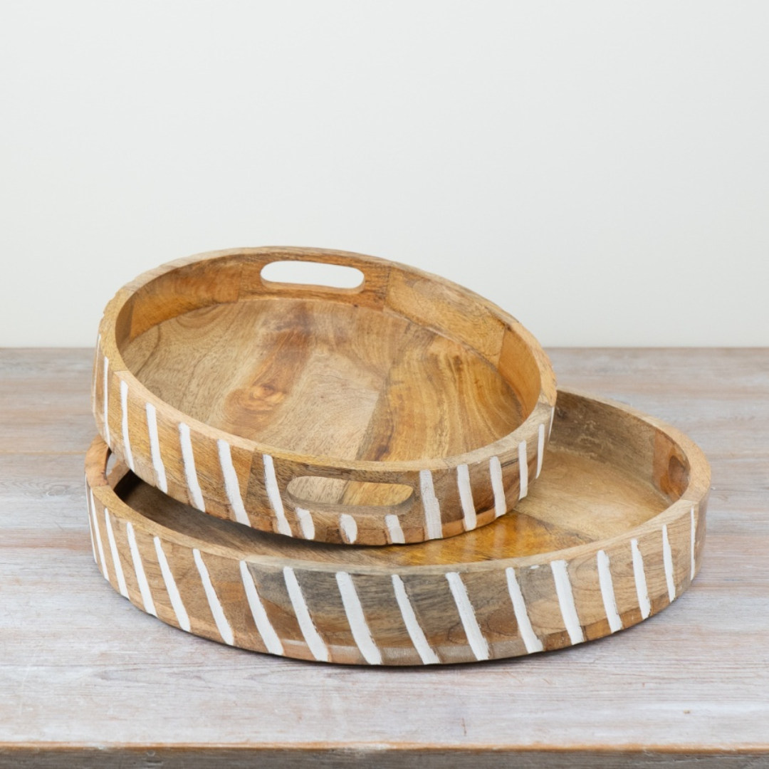Round Wooden White Wash Tray