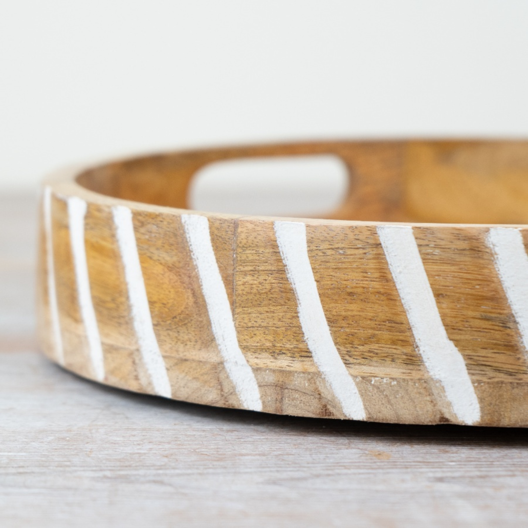 Round Wooden White Wash Tray