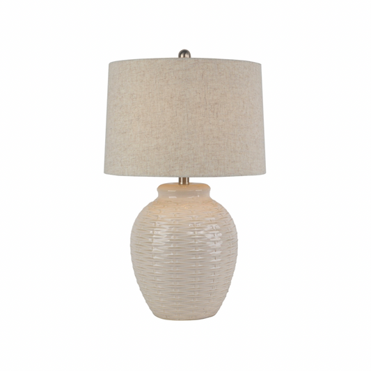 Basketweave Ceramic Table Lamp With Linen Shade