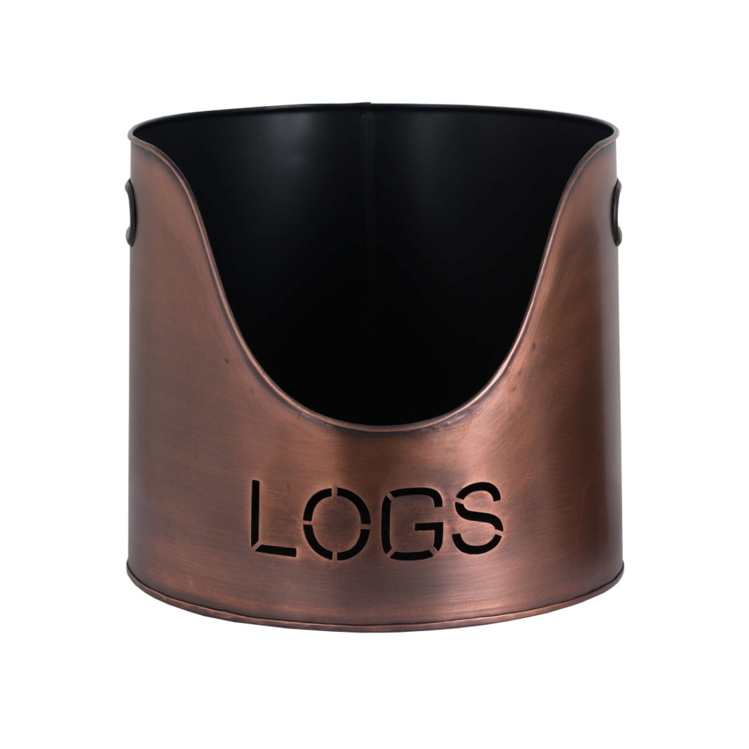 Copper Logs And Kindling Buckets & Matchstick Holder