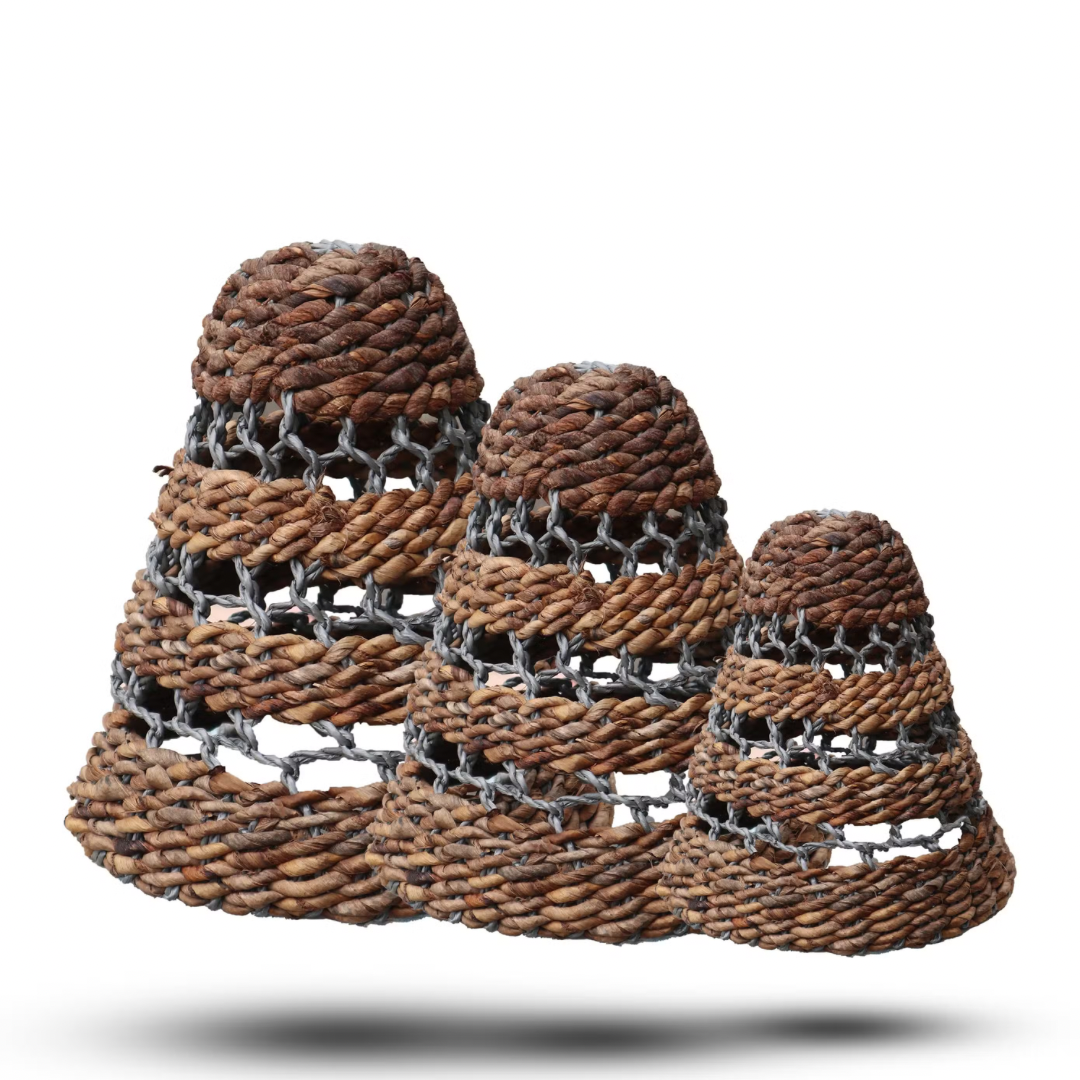 Natural Banana Leaf & Abu-Abu Raffia Lamp Shades - Set of 3