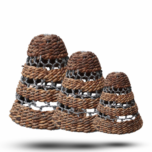 Natural Banana Leaf & Abu-Abu Raffia Lamp Shades - Set of 3