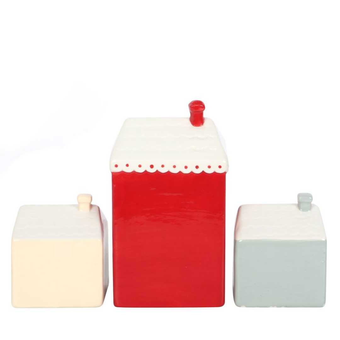 Ceramic Christmas Village Houses with LED Lights, Set of 3