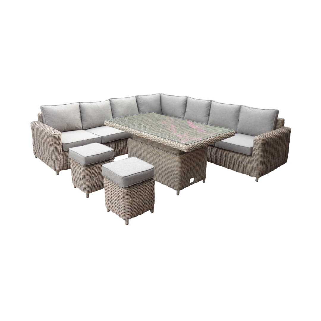 Amalfi Outdoor Large Corner Set With Riser Table and 2 Stools