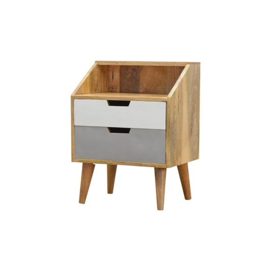 White and Grey Raised Bedside Table