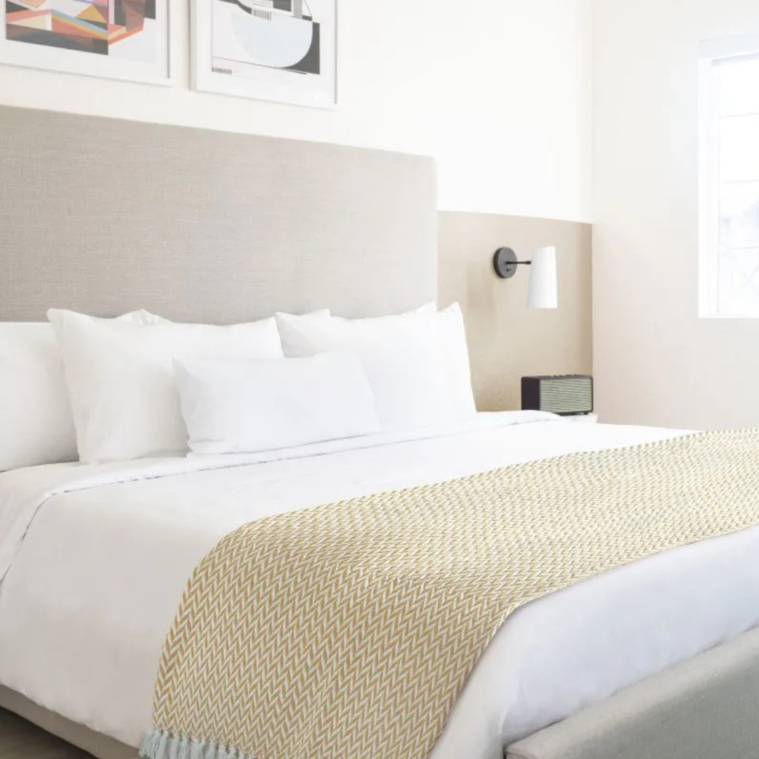 Ochre Chevron Pattern Cotton Throw Blanket