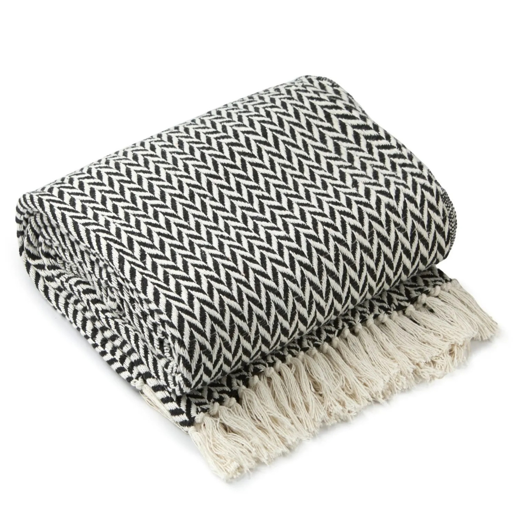 Black Chevron Pattern Cotton Throw Blanket