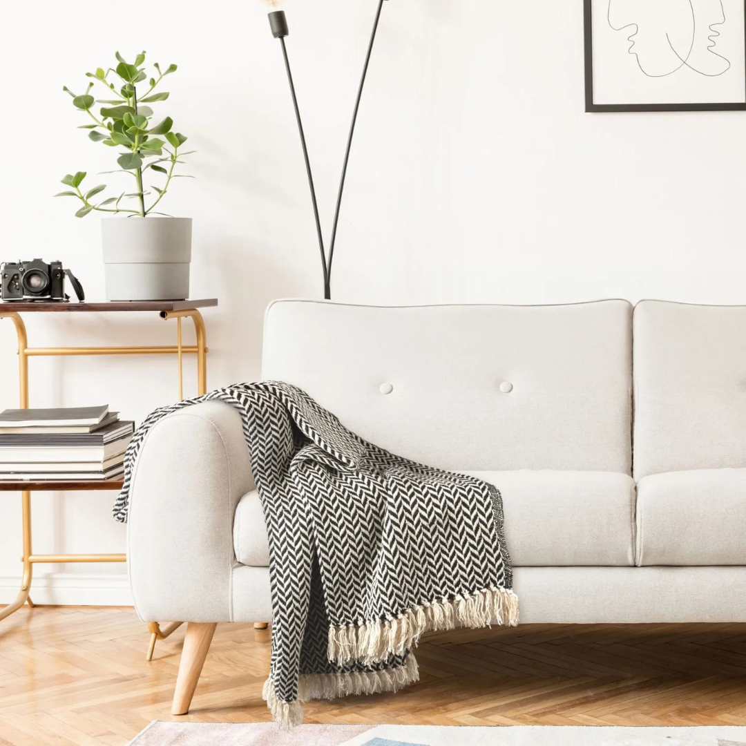 Black Chevron Pattern Cotton Throw Blanket