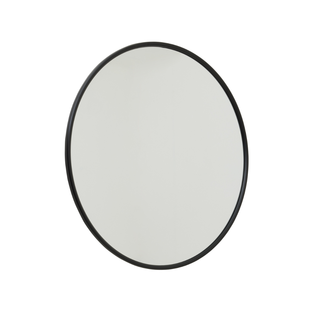 Black Large Circular Metal Wall Mirror
