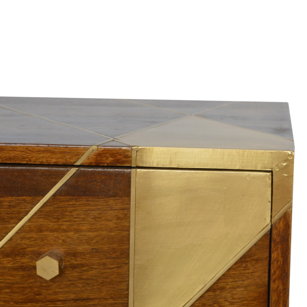 Gold Geometric Chestnut Bedside Table