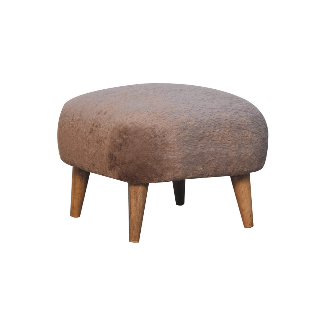 Mocha Faux Fur Square Stool
