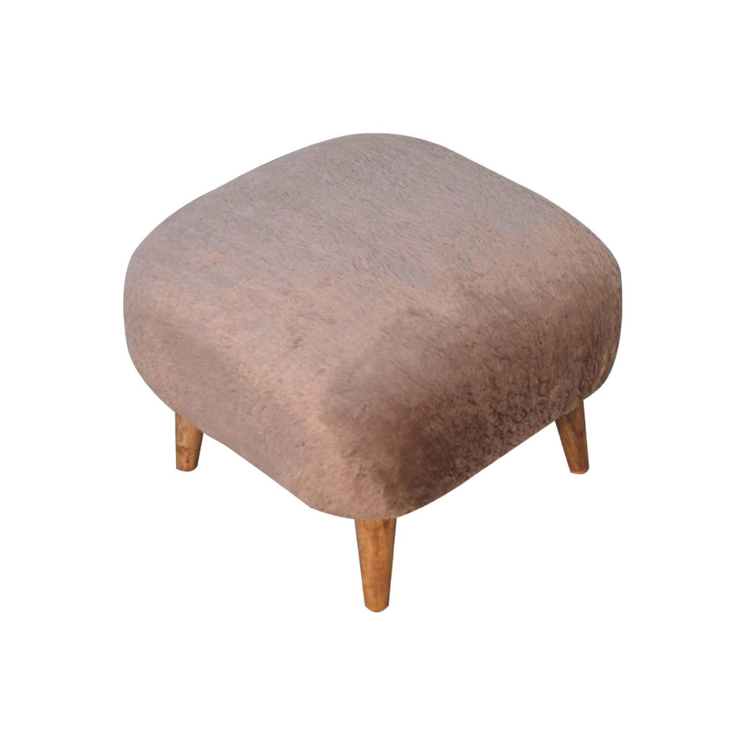 Mocha Faux Fur Square Stool