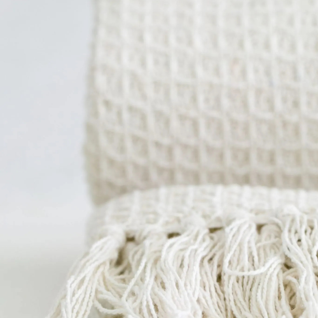 Ivory Cotton Honeycomb Waffle Throw