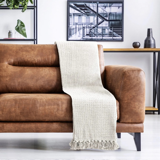 Ivory Cotton Honeycomb Waffle Throw