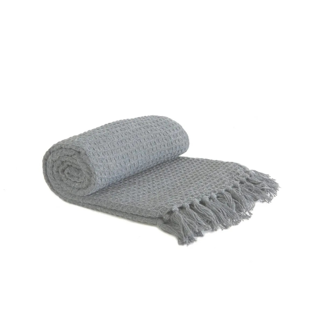 Silver Cotton Honeycomb Waffle Throw