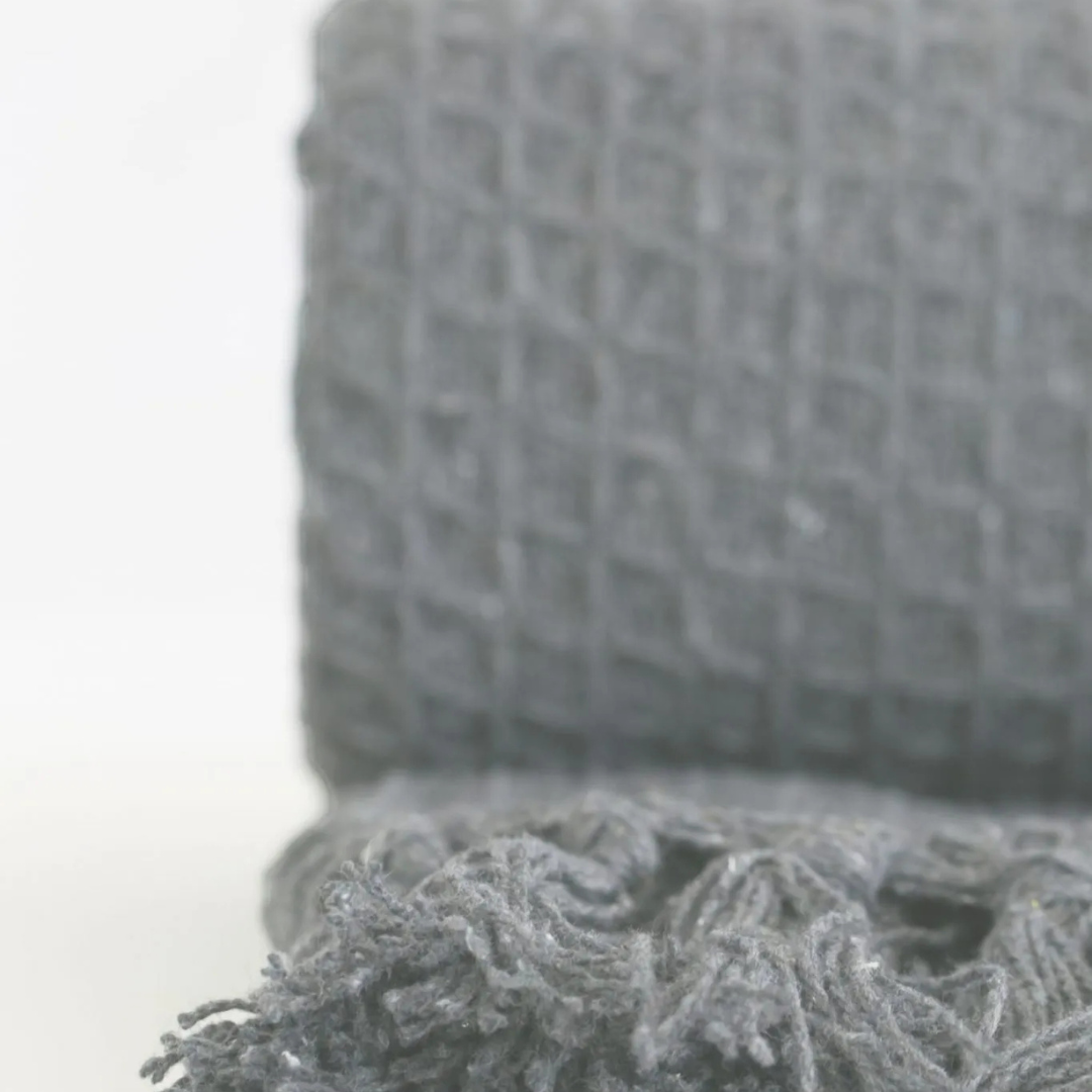 Silver Cotton Honeycomb Waffle Throw