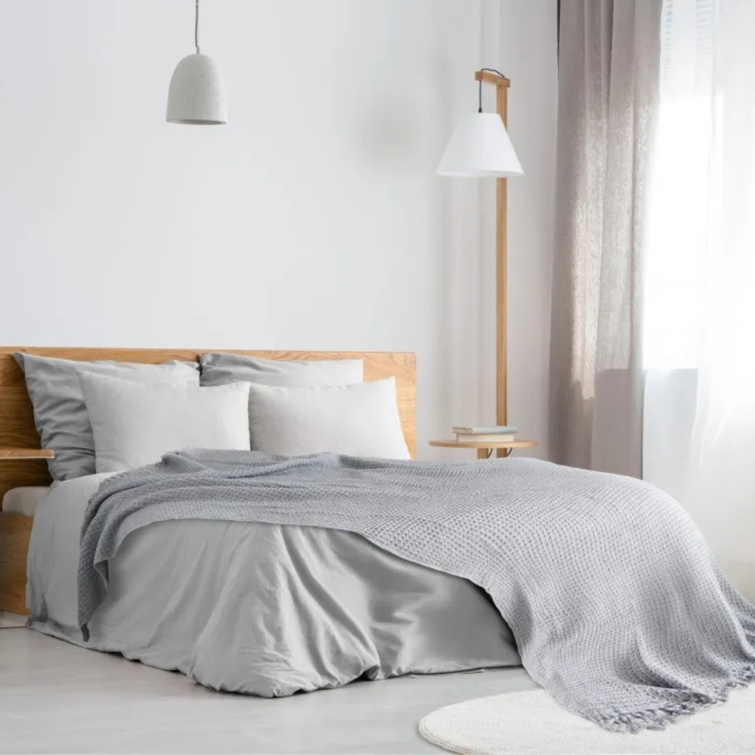 Silver Cotton Honeycomb Waffle Throw
