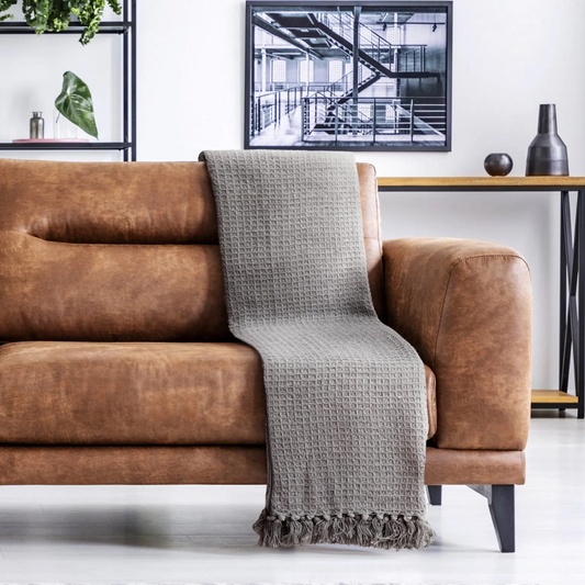 Silver Cotton Honeycomb Waffle Throw