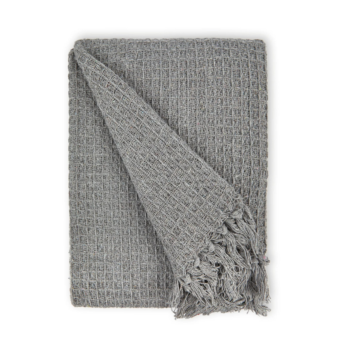 Silver Cotton Honeycomb Waffle Throw