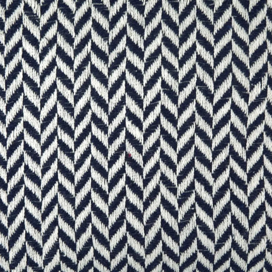 Navy Blue and White Chevron Pattern Cotton Throw Blanket