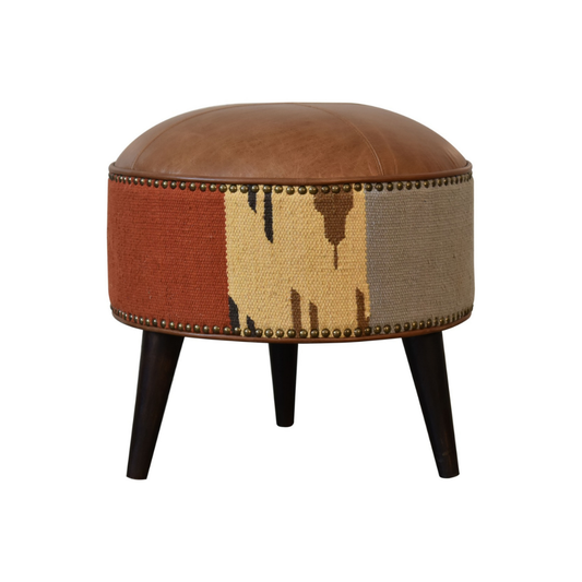Durrie & Leather Mixed Footstool