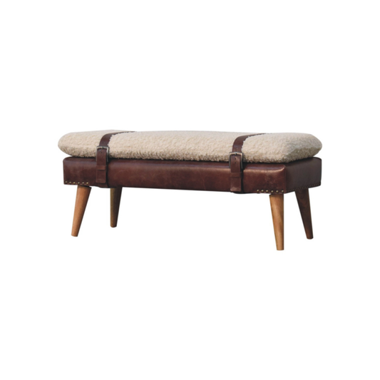 Boucle x Brown Leather Bench
